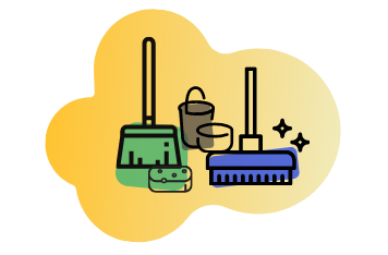 brush and mop with bucket graphic